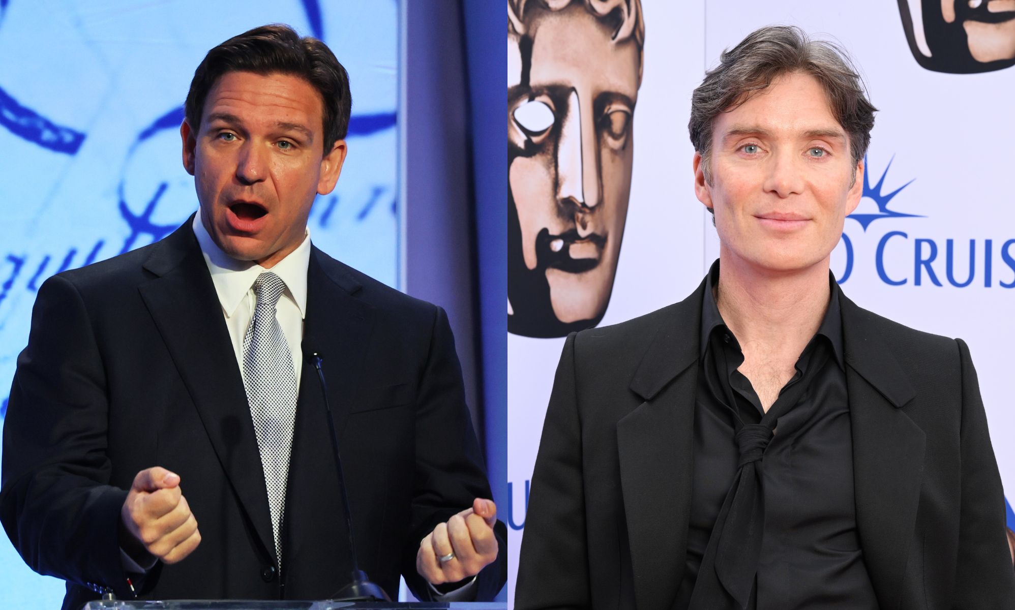 On the left, Ron DeSantis. On the right, Cillian Murphy.