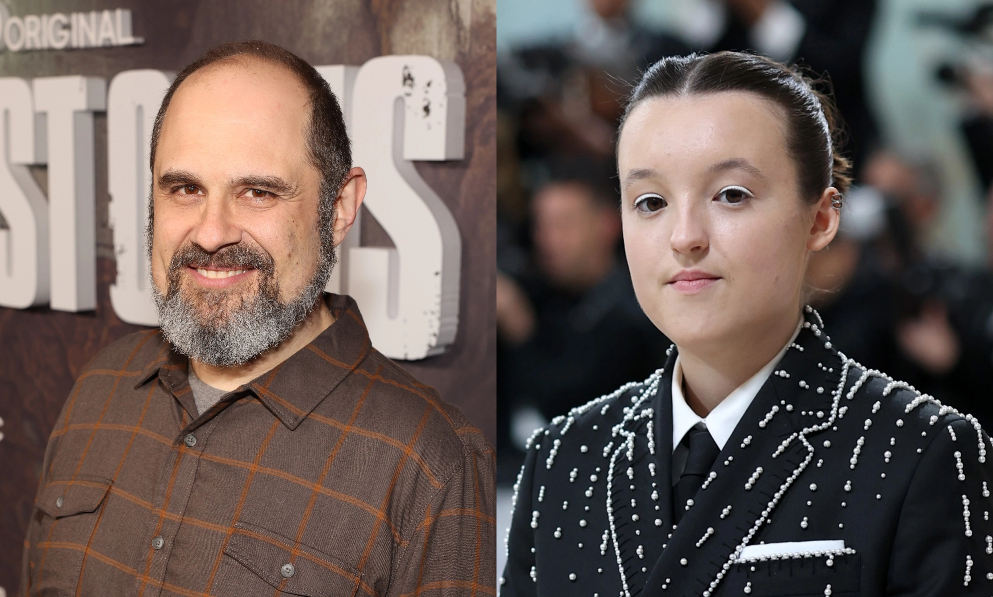 The Last of Us creator Craig Mazin (L) speaks out on gendered award categories after Bella Ramsey (R). (Getty)