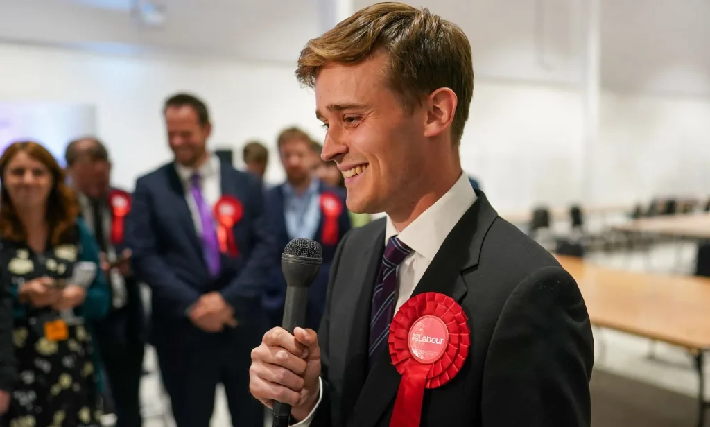 Keir Mather pictured in the count centre in his Selby constituency after he was declared winner in the by-election.