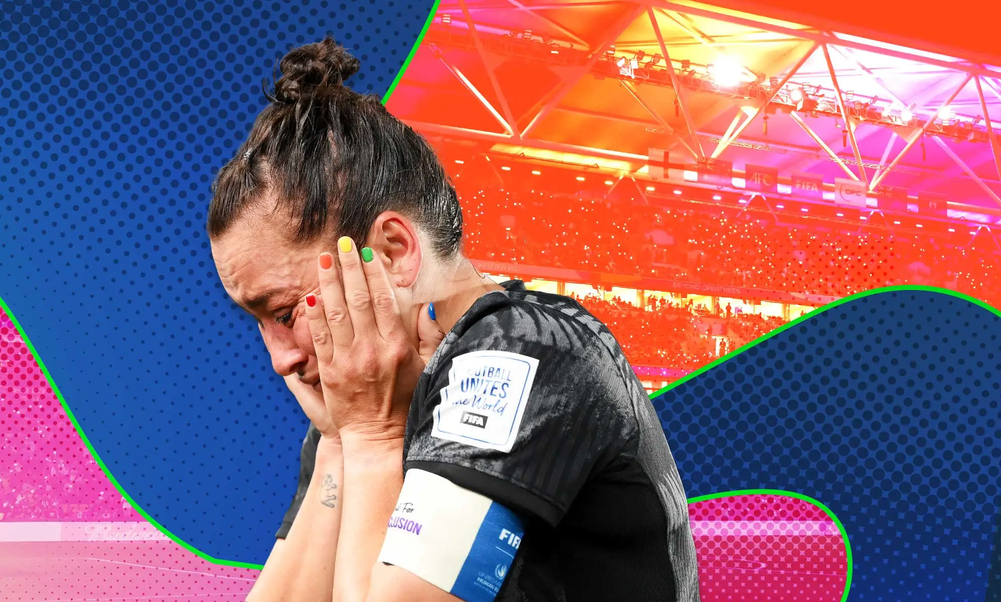 New Zealand player Ali Riley wears rainbow coloured nails