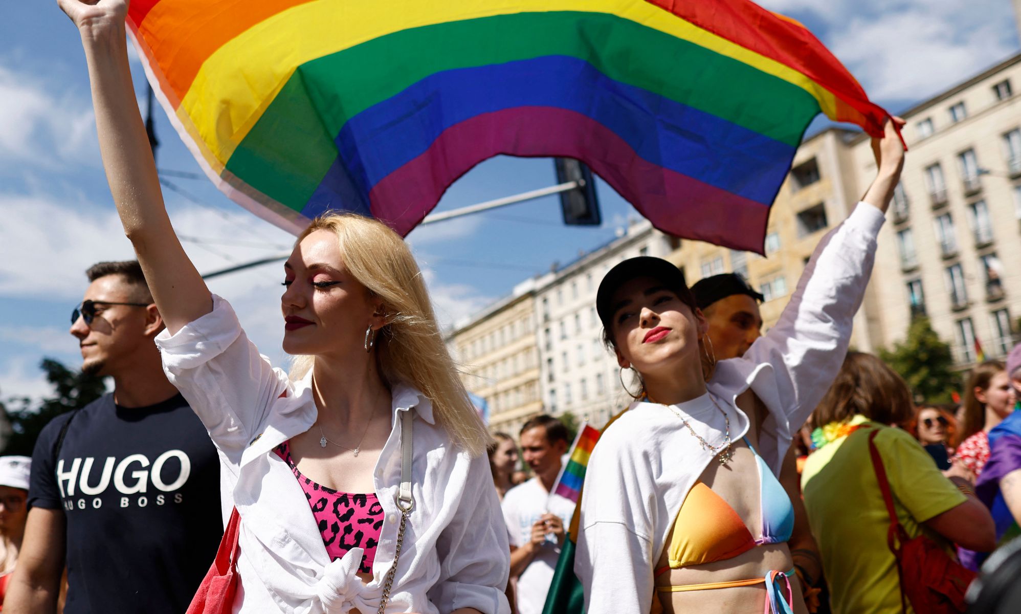 Participants marching in Warsaw Pride in 2022 – the event was held on behalf of Kyiv Pride due to the war. Liverpool will host the 2023 event.