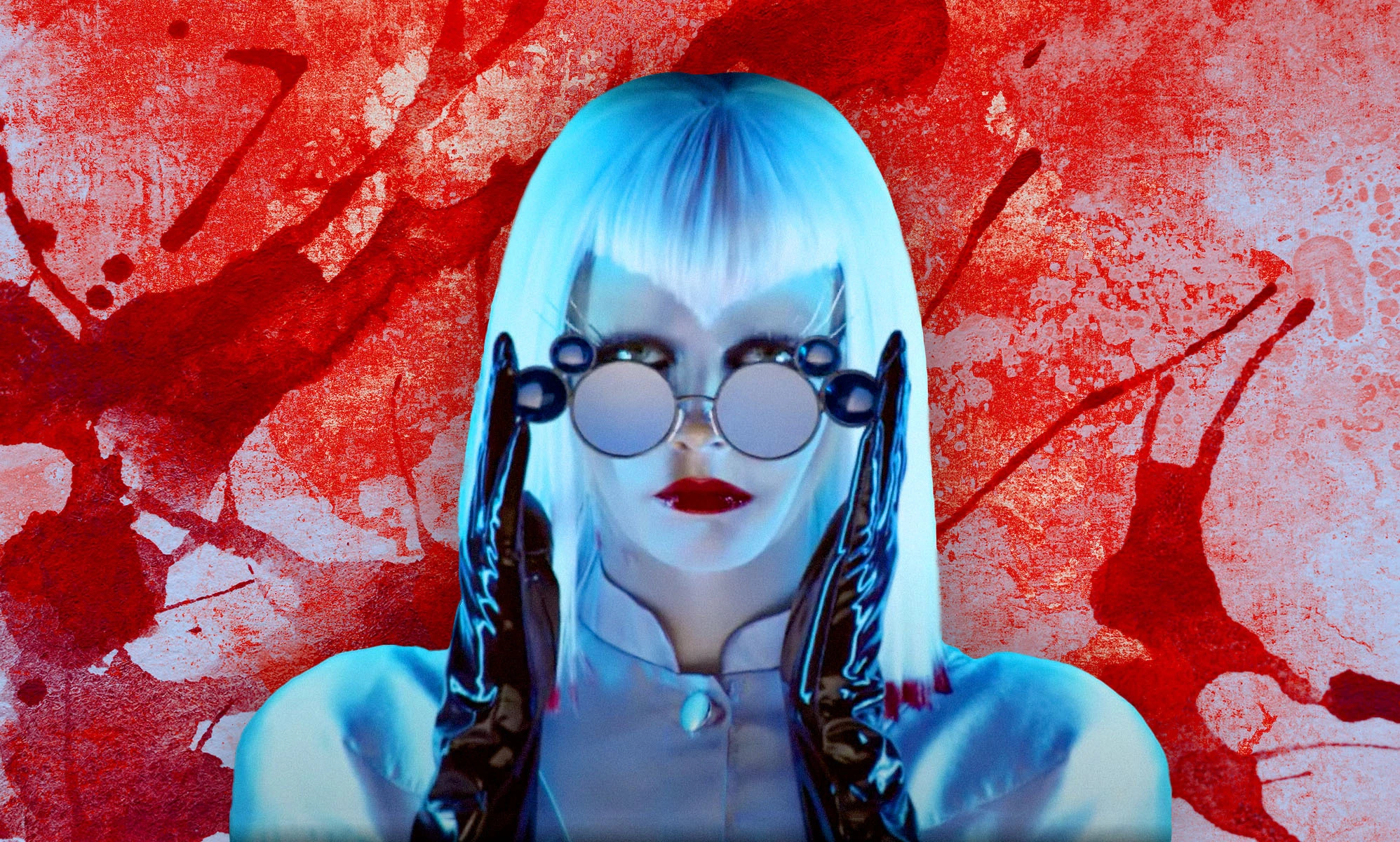 Cara Delevingne in the first teaser for American Horror Story: Delicate season 12 against a red blood-spattered background