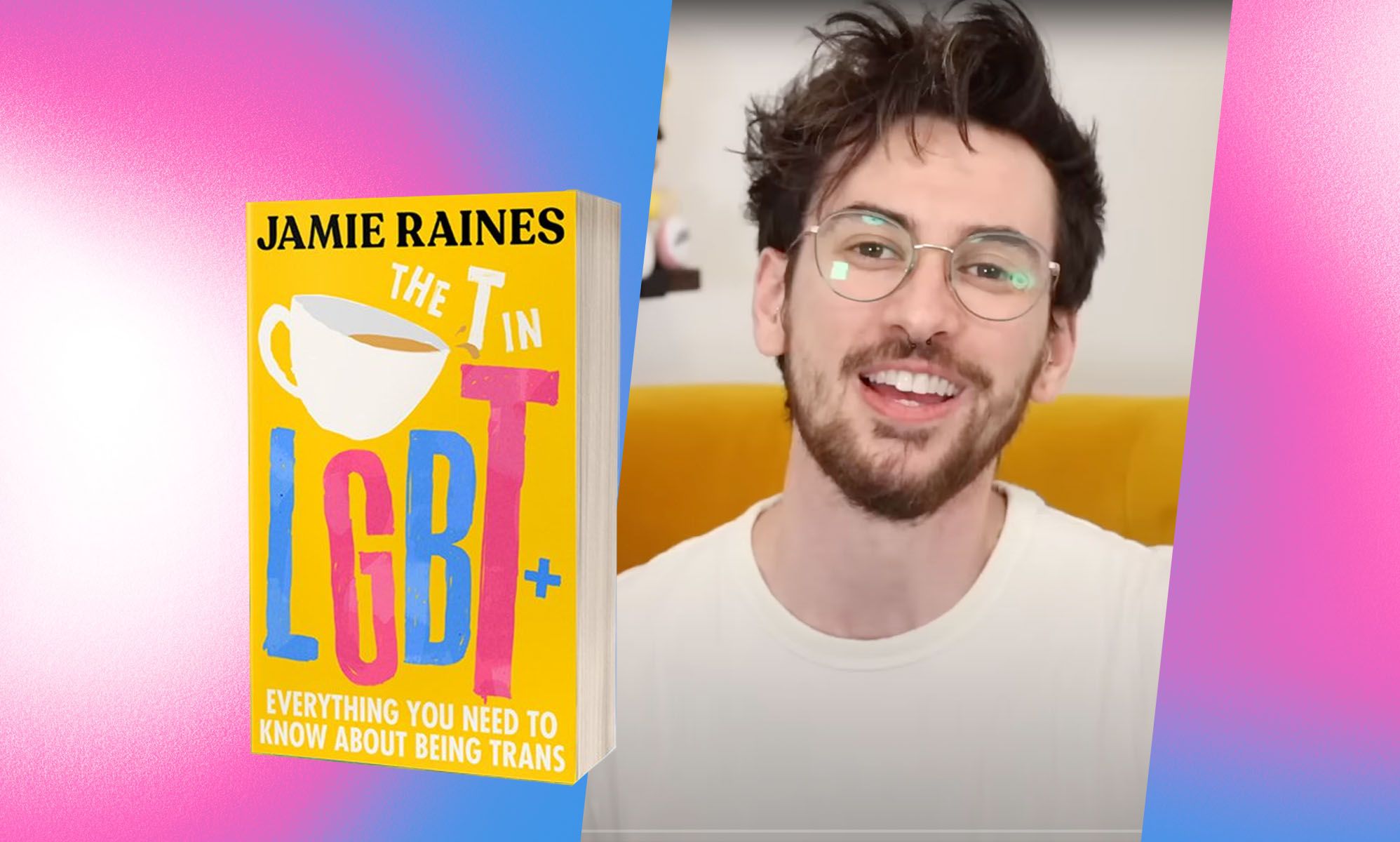 A graphic composed of the yellow book cover of Jamie Raines