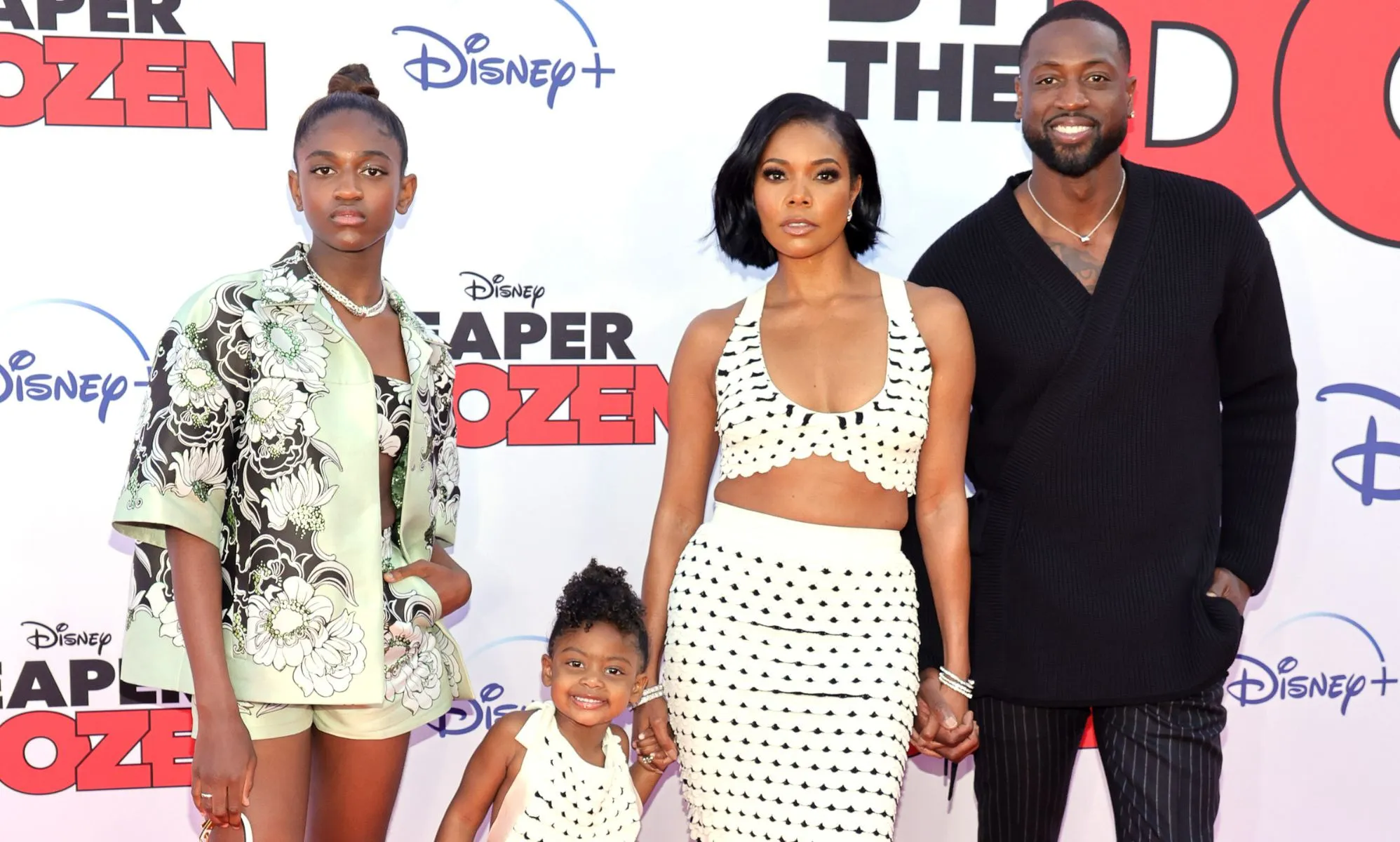 Zaya Wade, Kaavia James Union Wade, Gabrielle Union, and Dwyane Wade attend the premiere of Disney