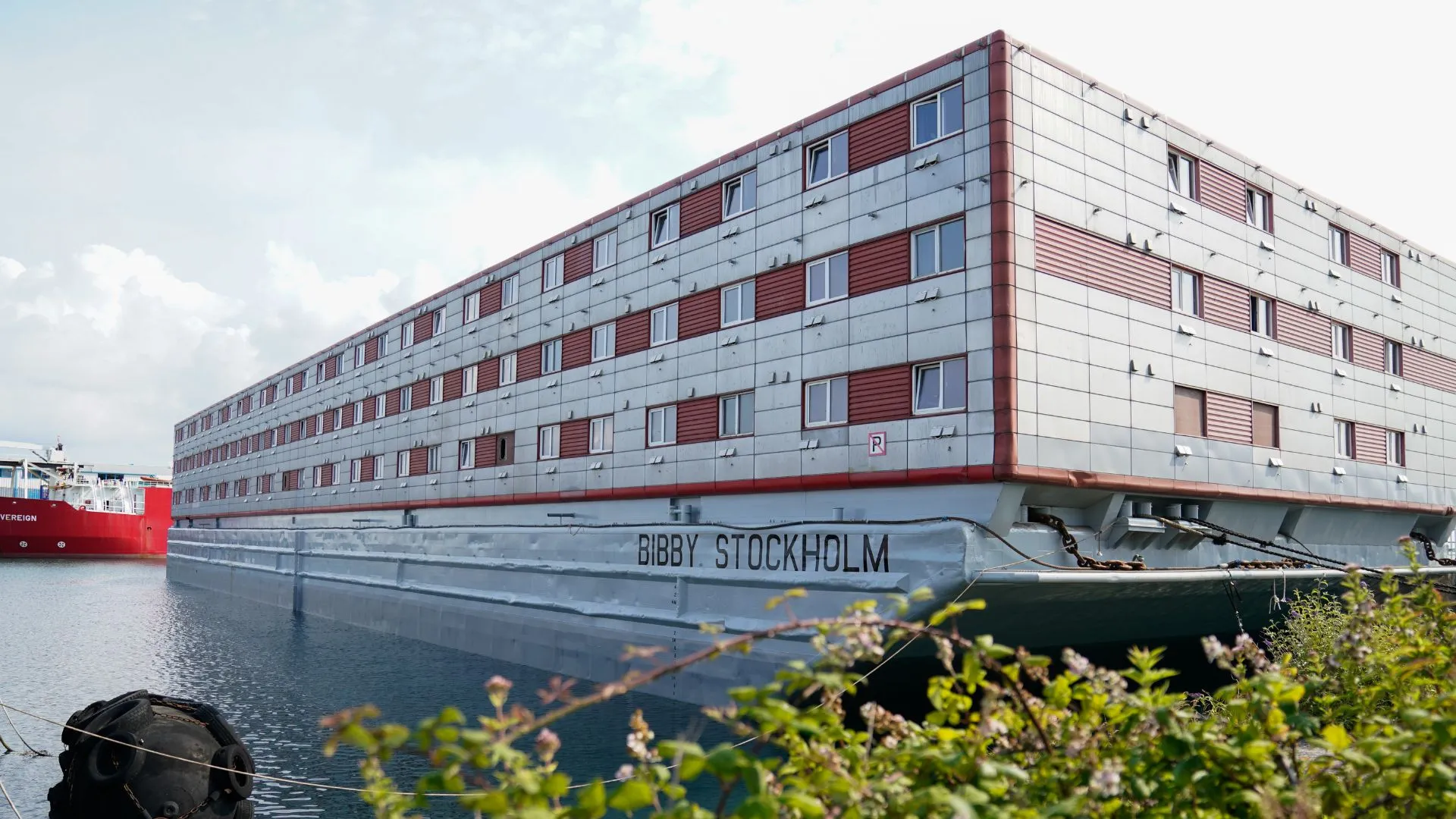 A view of the Bibby Stockholm accommodation barge, that will host up to 500 migrants, at Portland Port in England