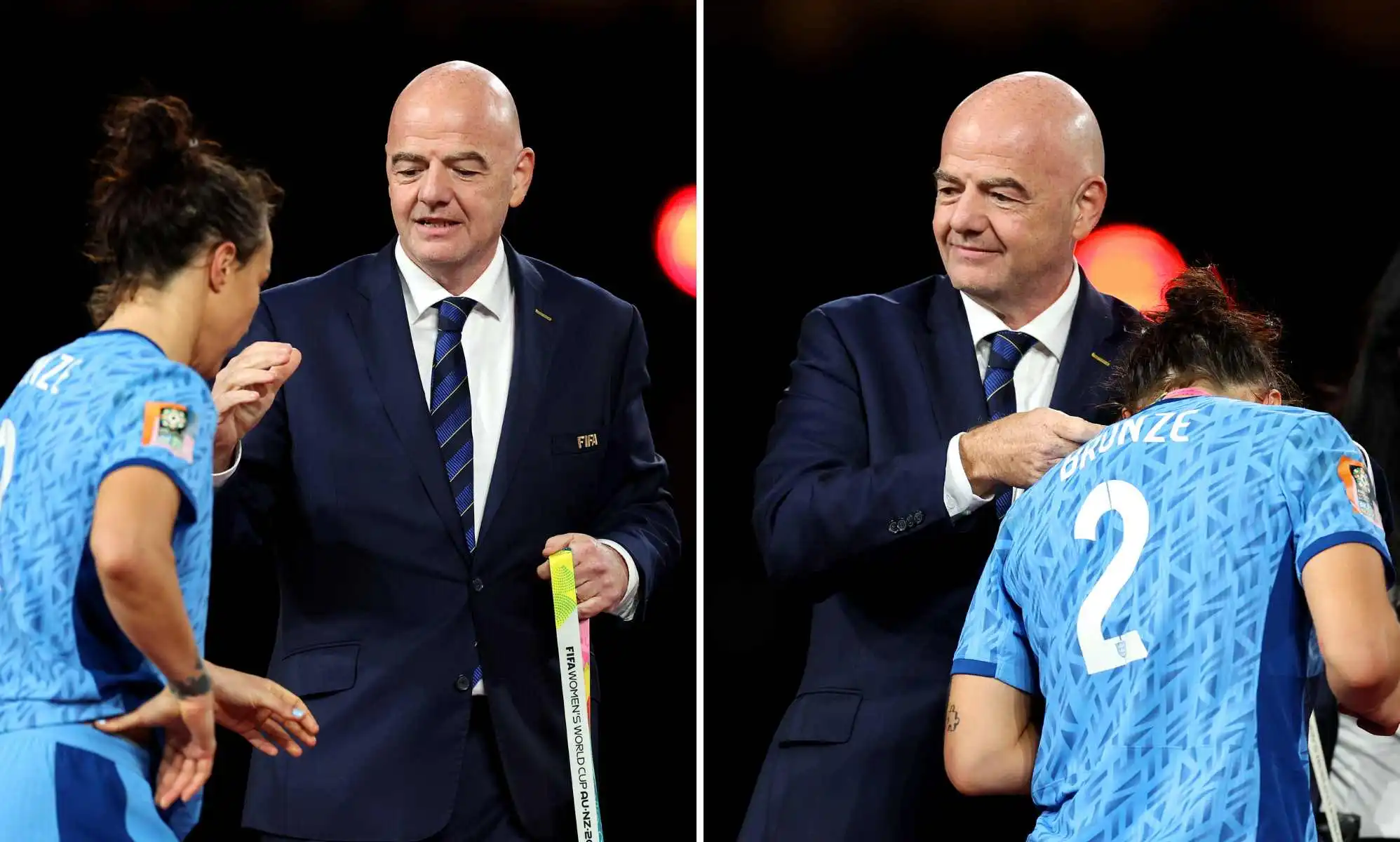 Lucy Bronze appears to snub FIFA boss Gianni Infantino during the 2023 Women
