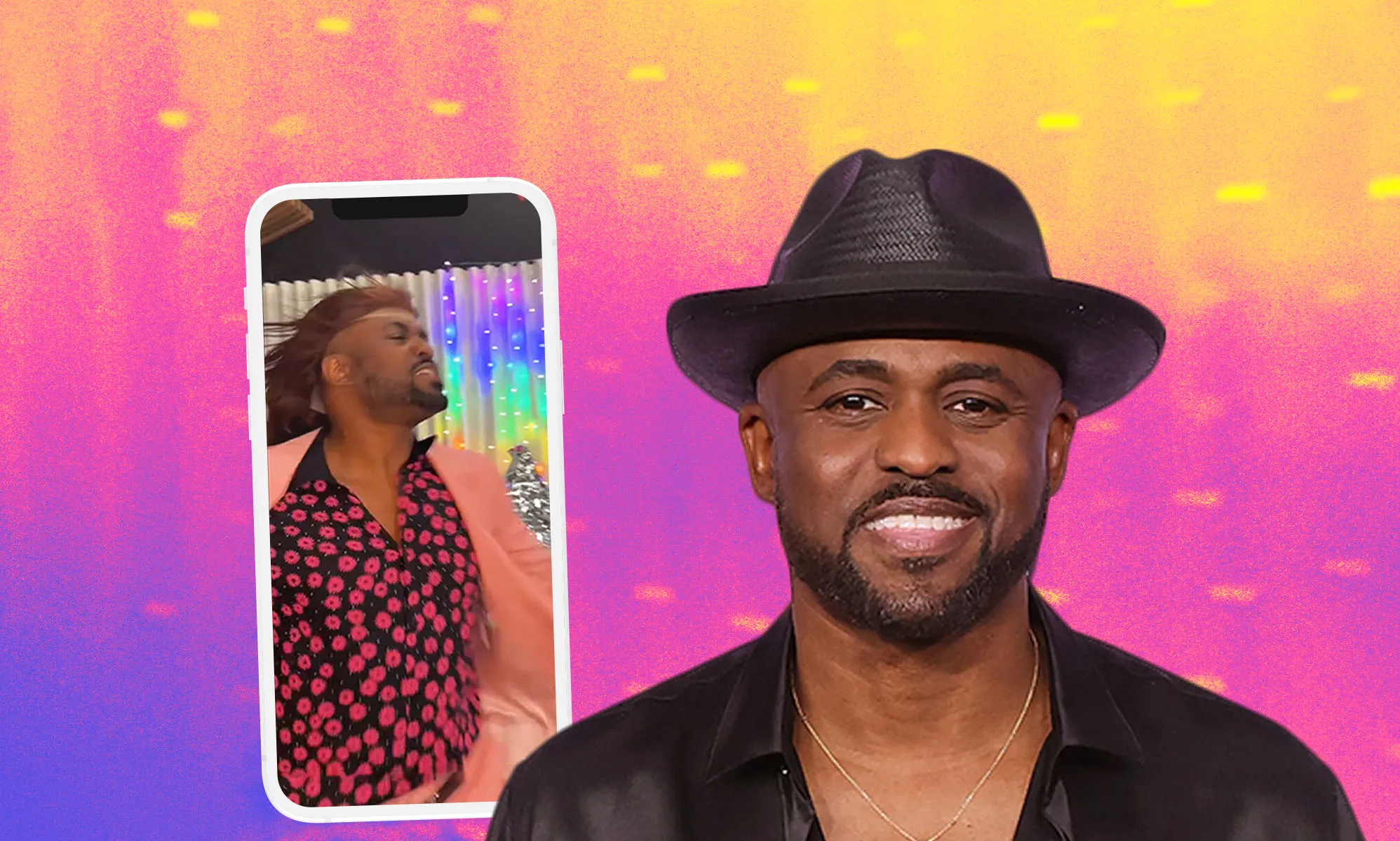 TV personality Wayne Brady has celebrated with a joyful TikTok after coming out as pansexual. (Wayne Brady/TikTok/Getty)