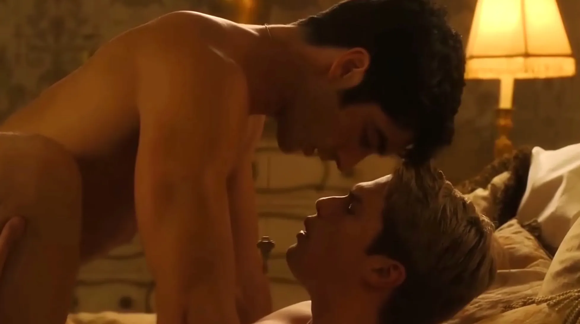Taylor Zakhar Perez as Alex and Nicholas Galitzine during a gay sex scene in Red White & Royal Blue