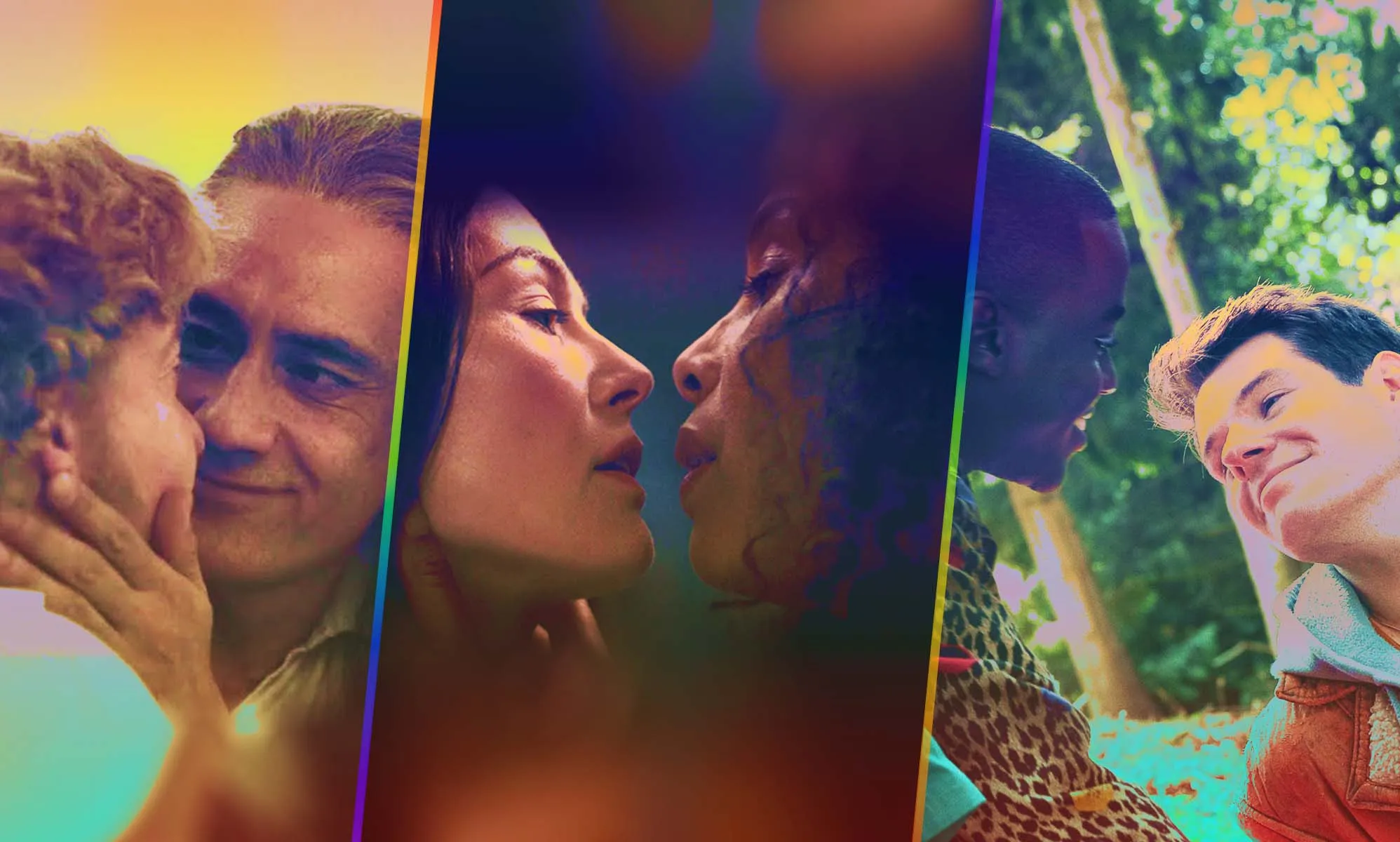 Screenshots of the best LGBTQ TV shows coming in autumn 2023, including Our Flag Means Death (left) The Wheel of Time (centre) and Sex Education (right).