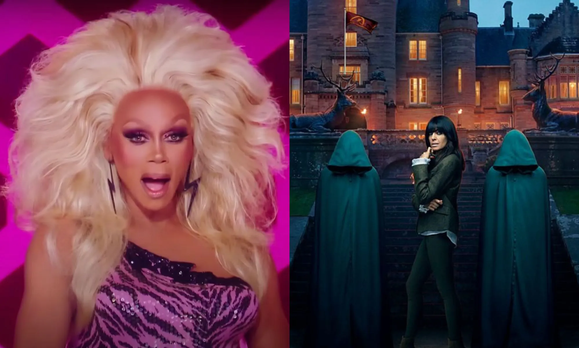 On the right, RuPaul on Drag Race. on the left, a promotional photo of The Traitors UK.