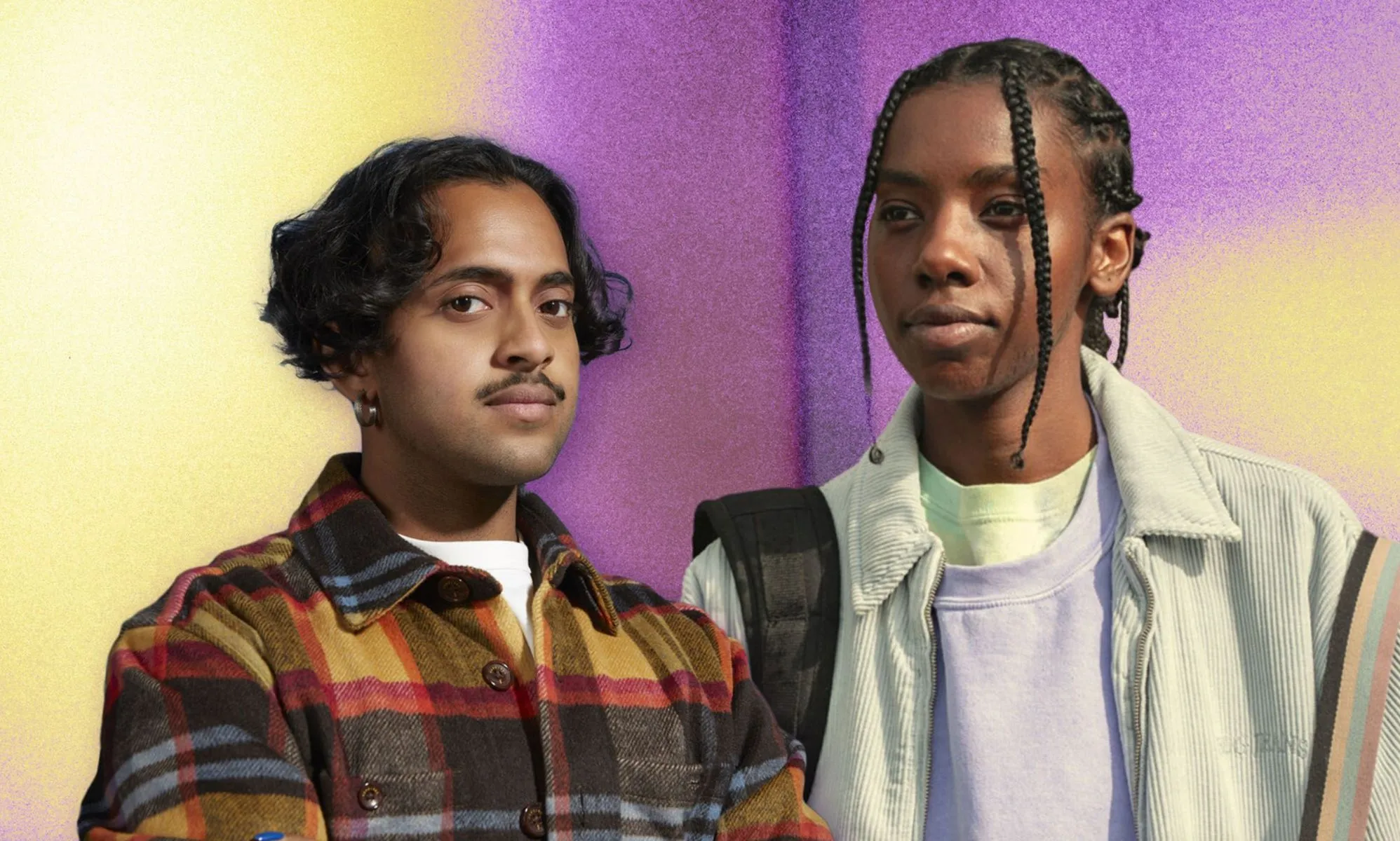 On the left, TV writer Krishna Istha. On the right, Sex Education character Cal Bowman.