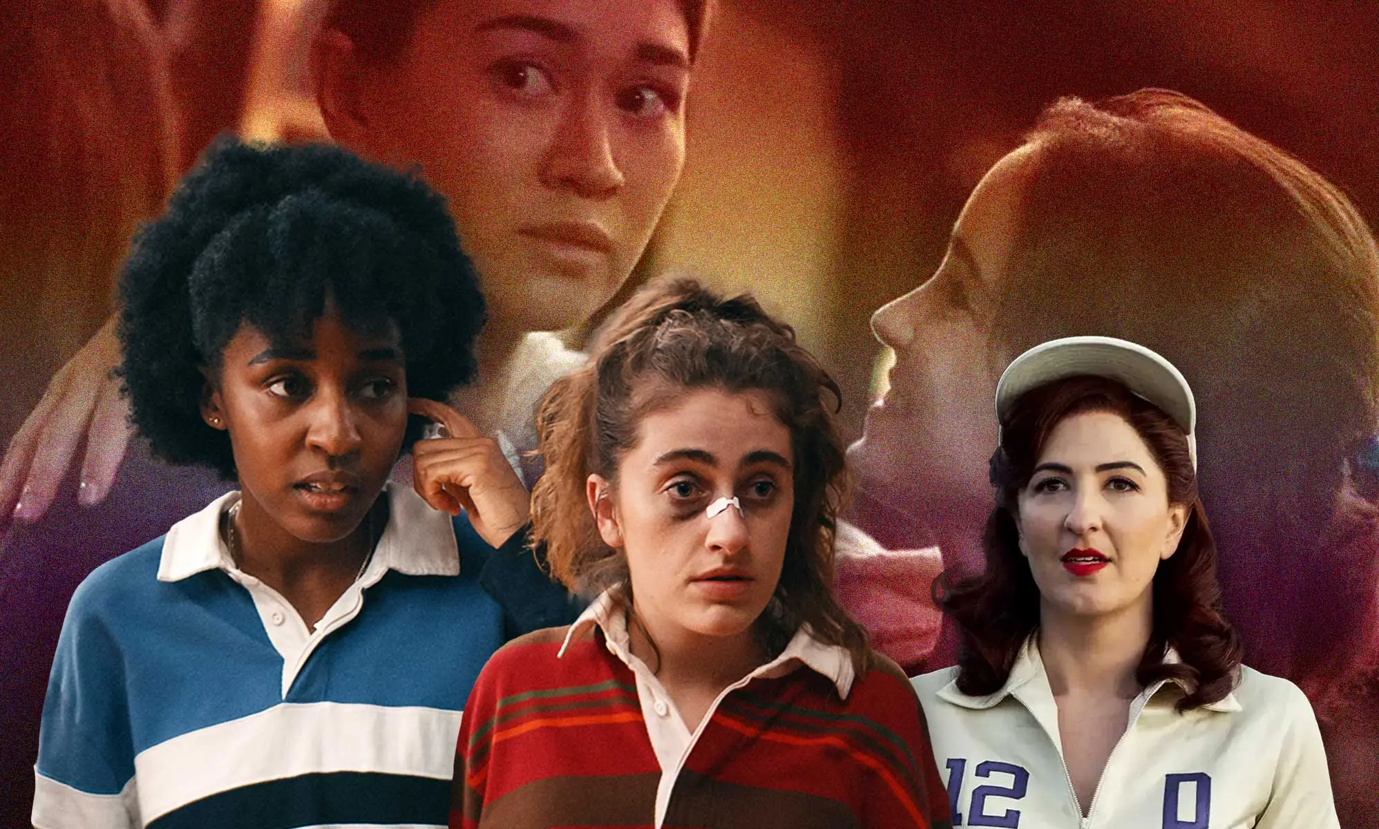 A composite of characters from lesbian-centred TV and film including Bottoms, a League of Their Own and Warrior Nun