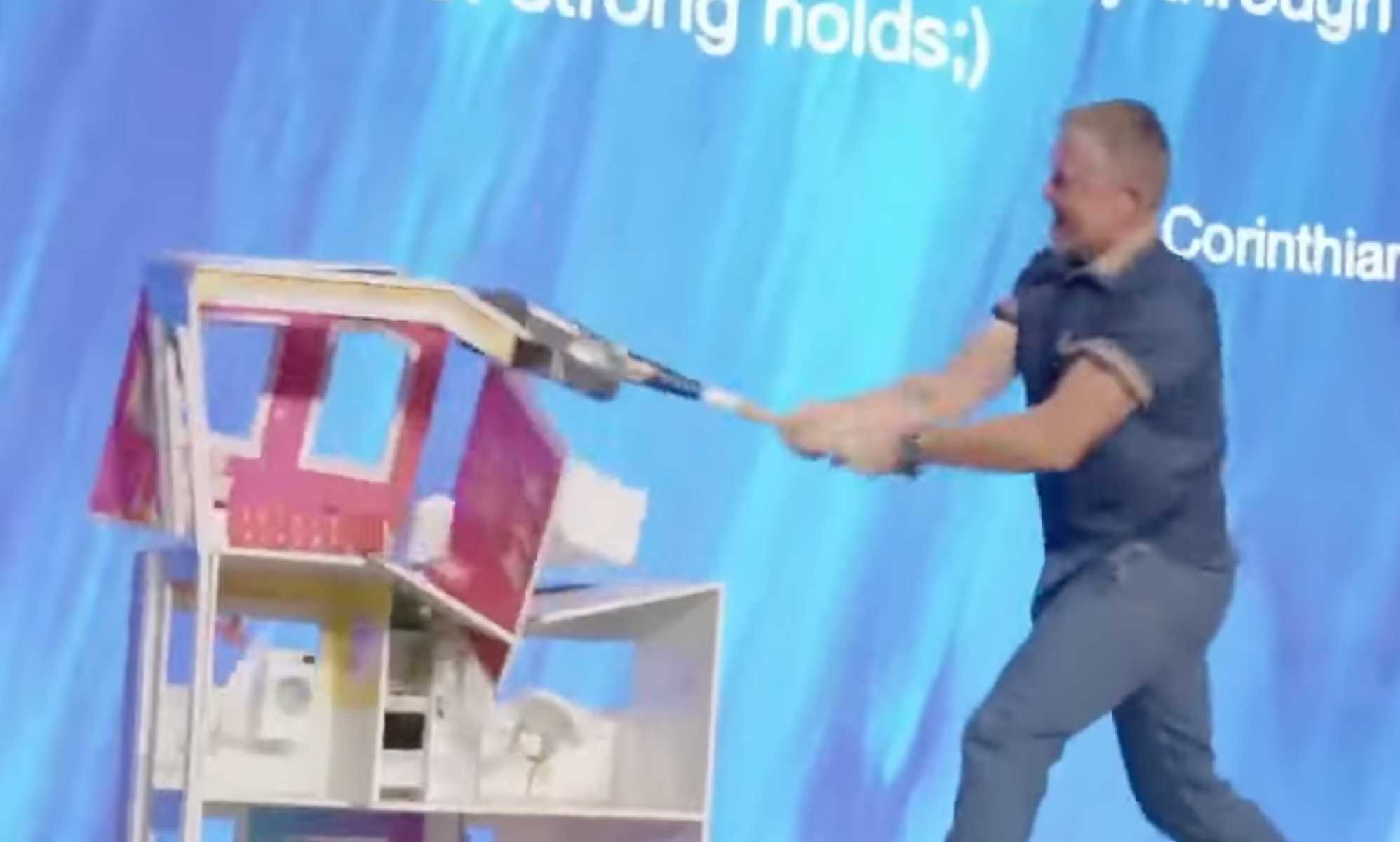 Pastor Greg Locke smashed a Barbie Dream House to smithereens