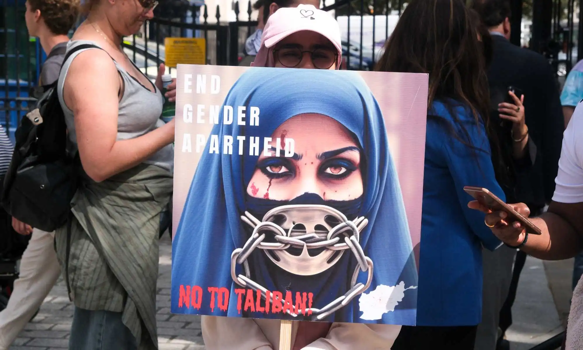 Protesters In London against the Taliban, two years after they retook power in Afghanistan.