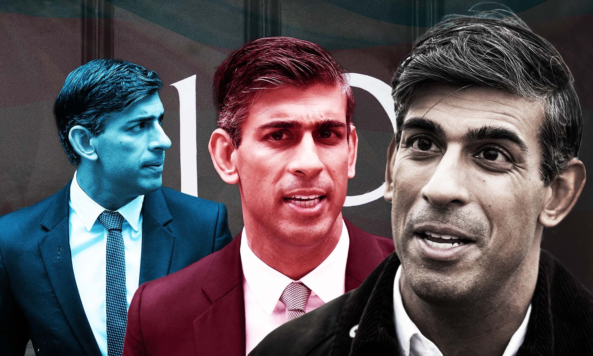 Rishi Sunak pictured in an edited image showing the prime minister three times in different hues
