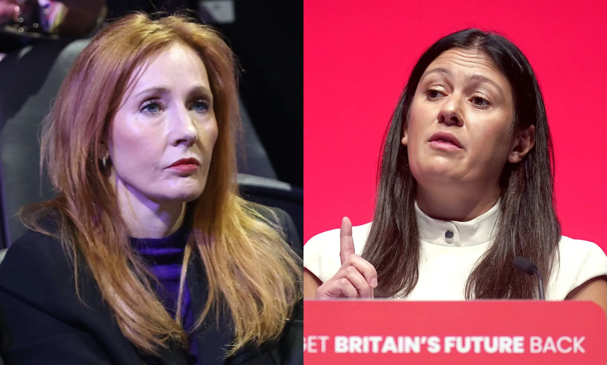 An edited image showing JK Rowling and Lisa Nandy.