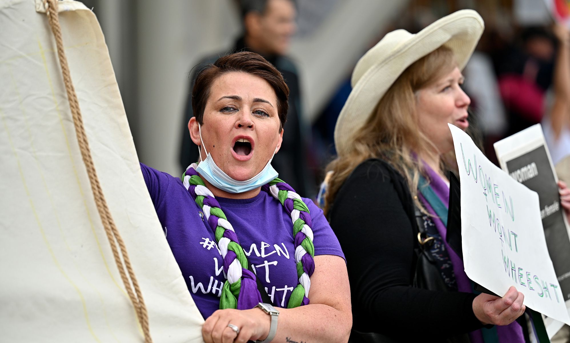 Anti-trans campaigner Marion Millar takes part in a woman’s rights demo organised by Women Wont Wheesht on September 02, 2021 in Edinburgh, Scotland