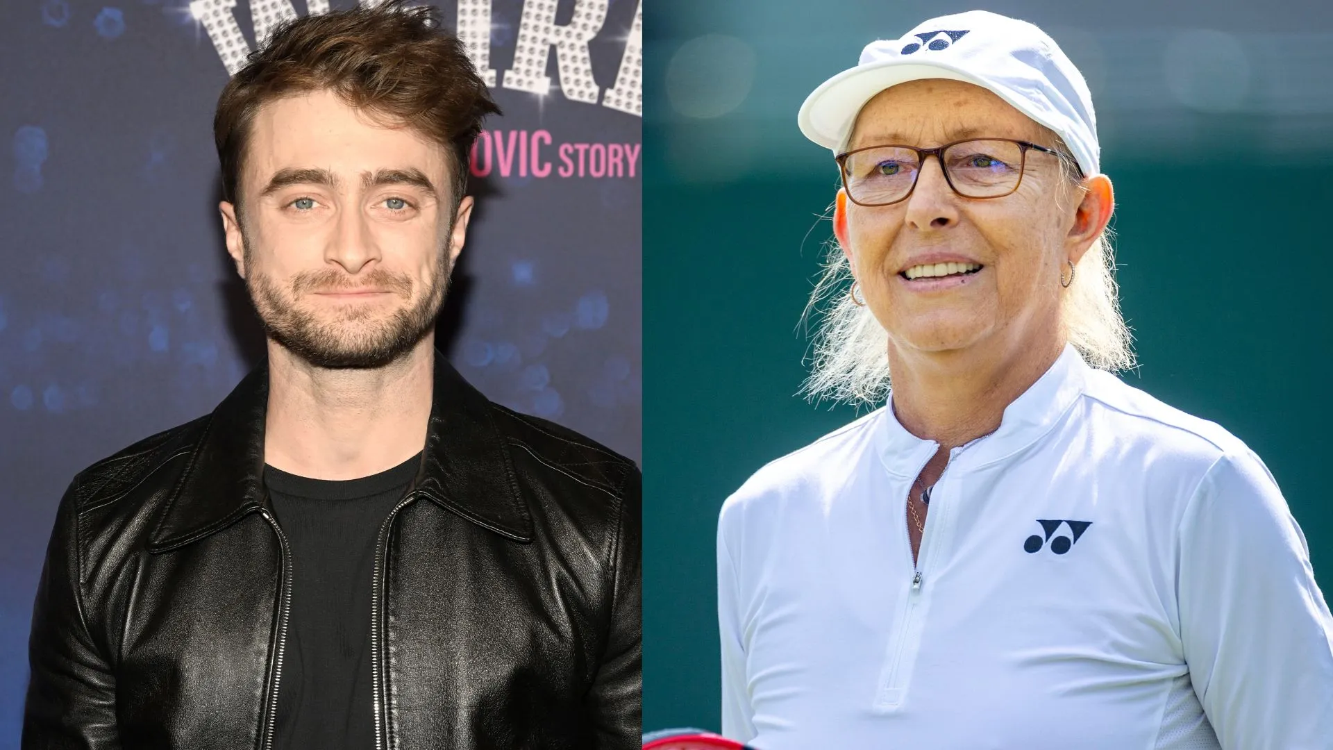 Composite image of actor Daniel Radcliffe and tennis star Martina Navratilova