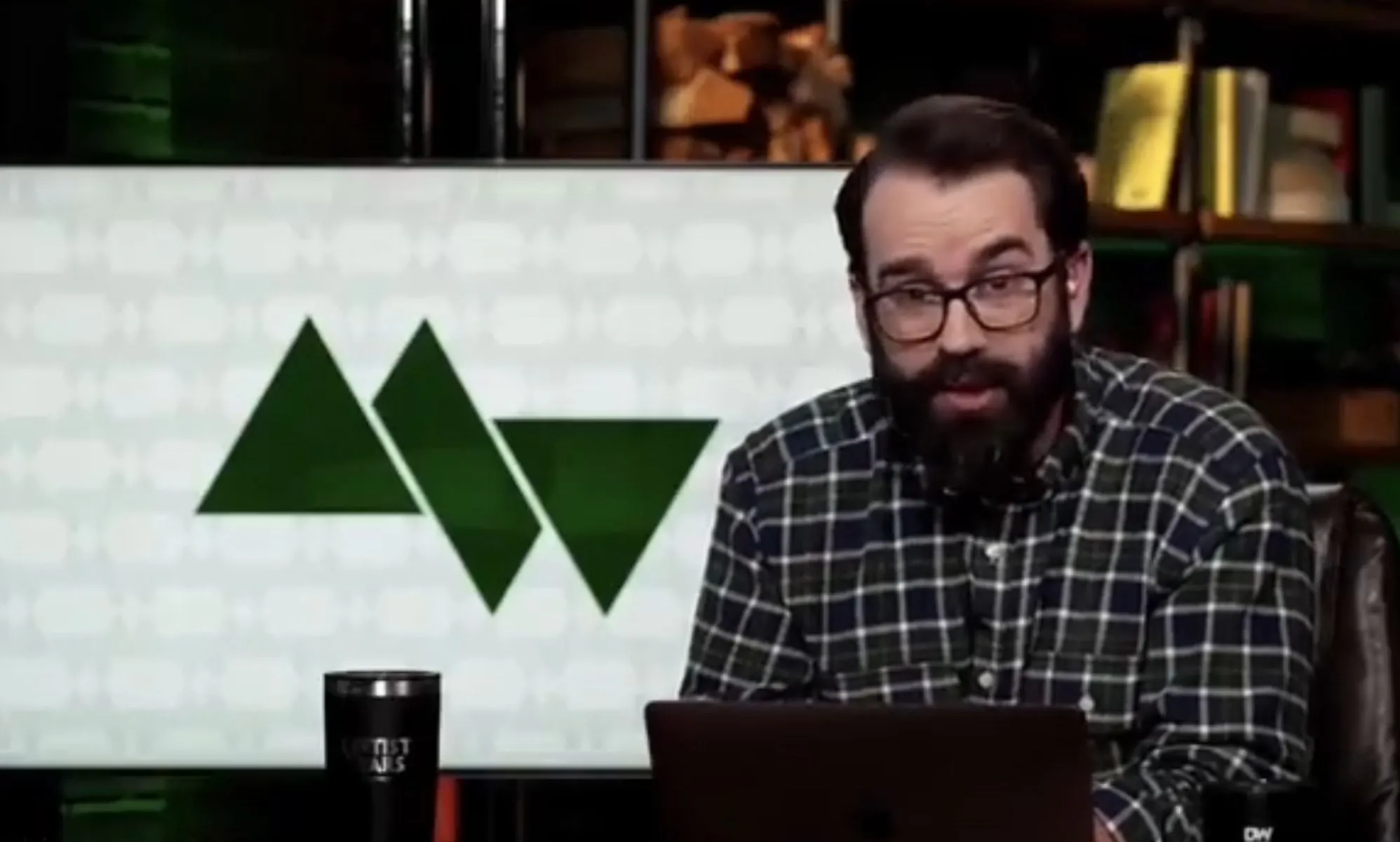 Matt Walsh speaking on the set of his show.