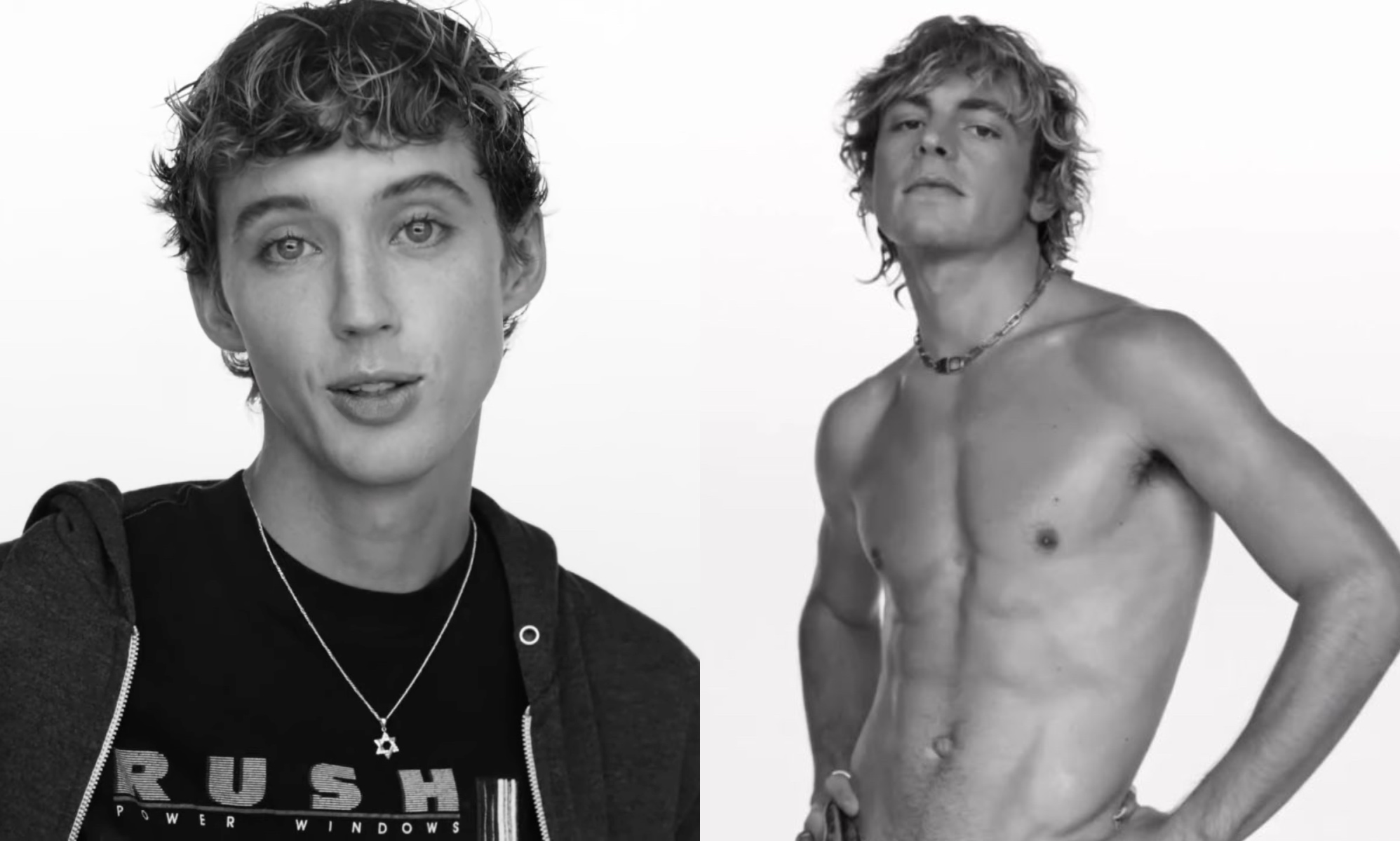 Troye Sivan (L) and Ross Lynch (R) in One of Your Girls music video.