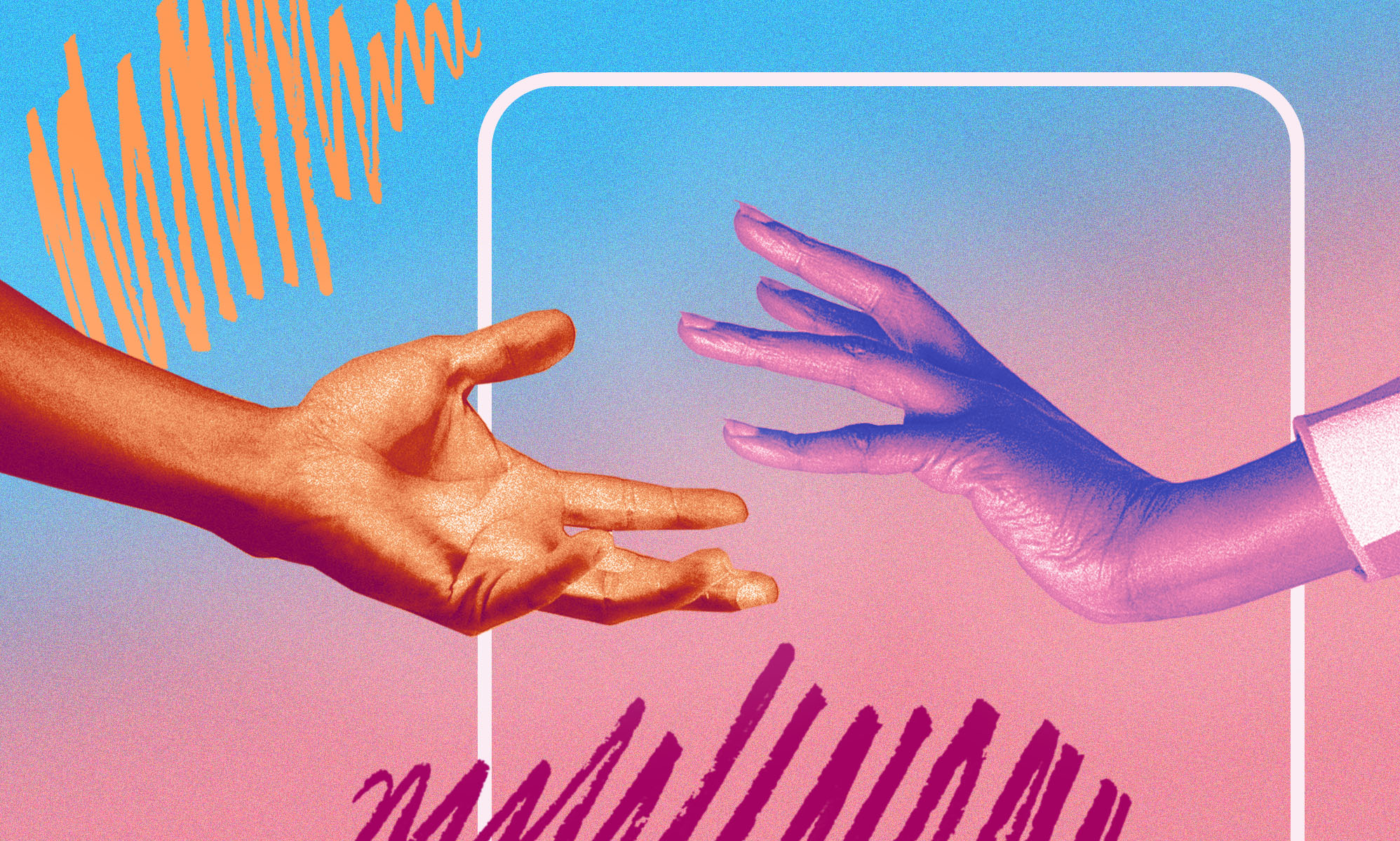 Two hands reaching toward each other