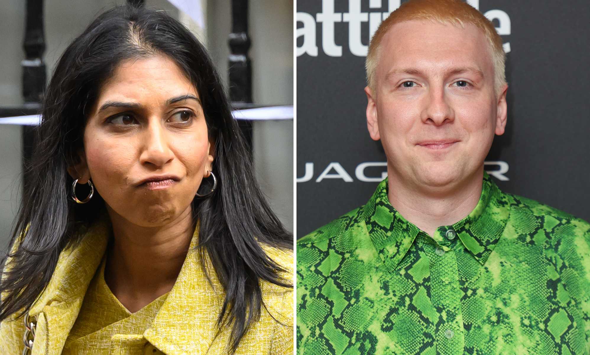 Suella Braverman pictured on the left. Joe Lycett pictured on the right.