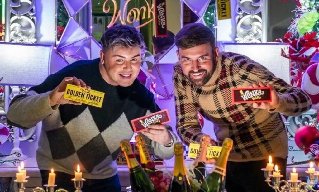 Married couple Michael and Paul Fenning have put on a festive Wonka display at their Doncaster home.