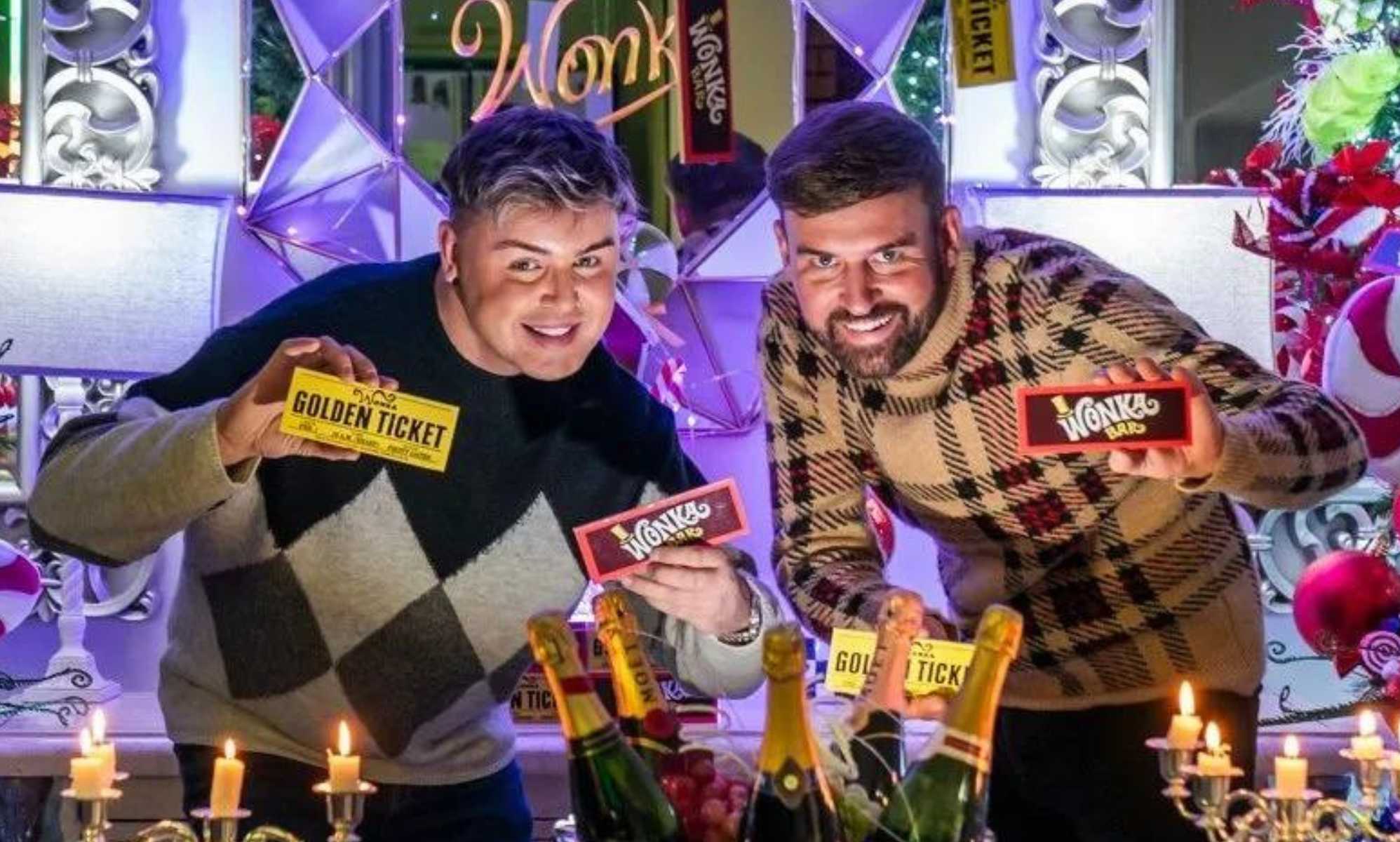Married couple Michael and Paul Fenning have put on a festive Wonka display at their Doncaster home.