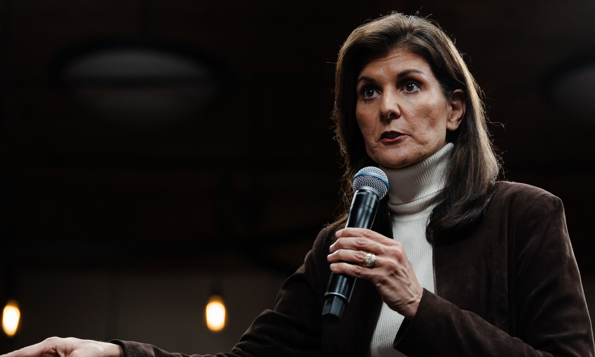Republican presidential candidate Nikki Haley speaks to supporters