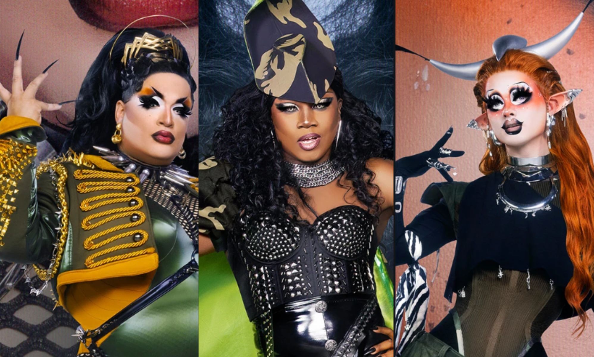 Drag Race season 16 stars Megami, Hershii LiqCour-Jeté and Dawn.