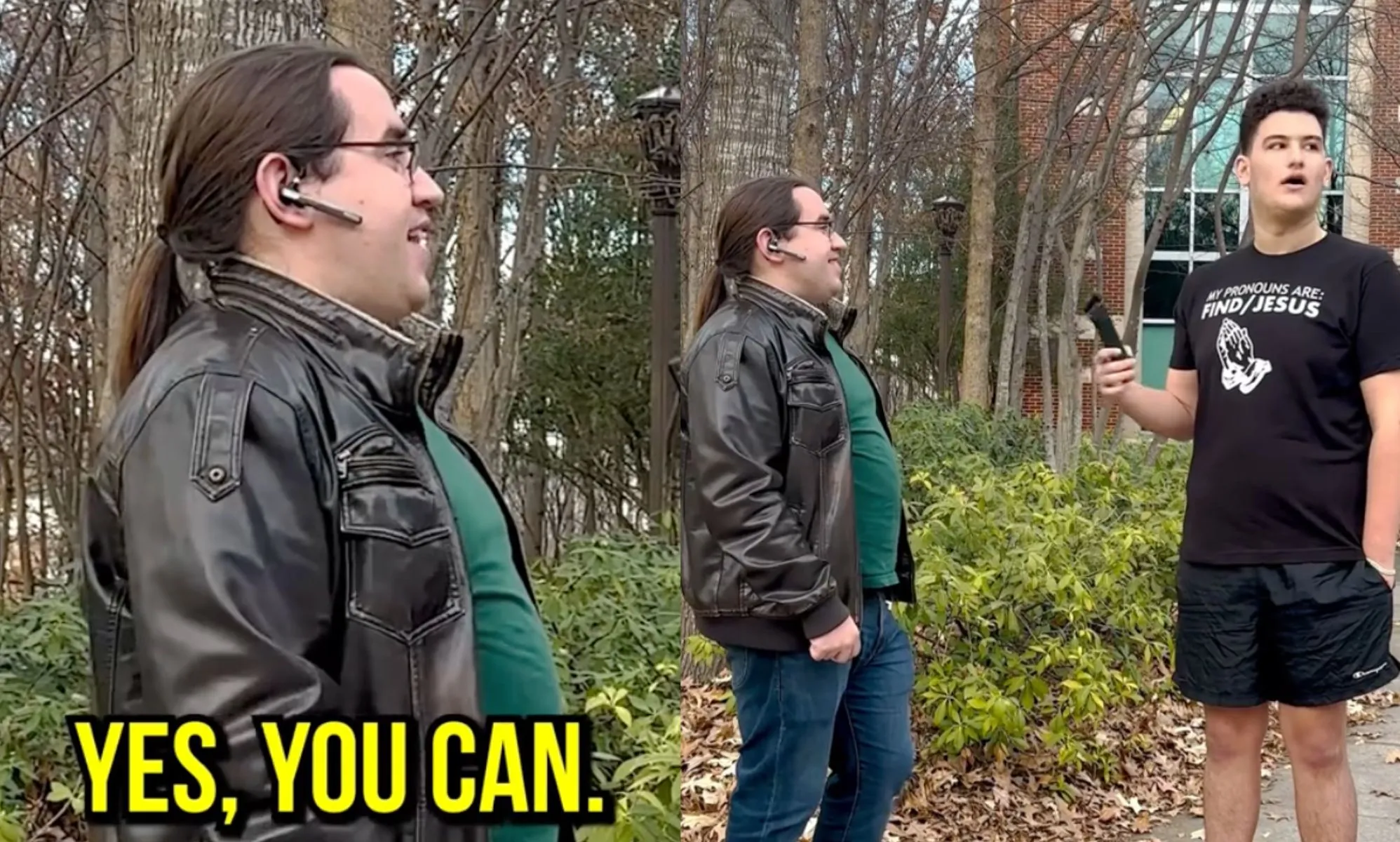 Screenshots from a viral TikTok video where a person with a ponytail is in a