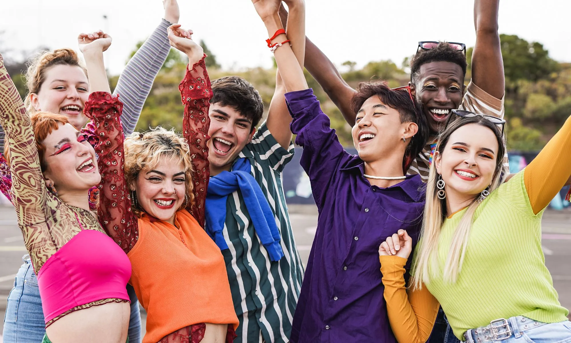 Stock image of a group of queer, Gen Z friends