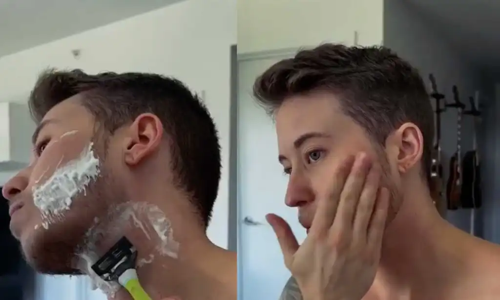 Luke Wesley Pearson promocionando la marca de maquinillas de afeitar Harry's