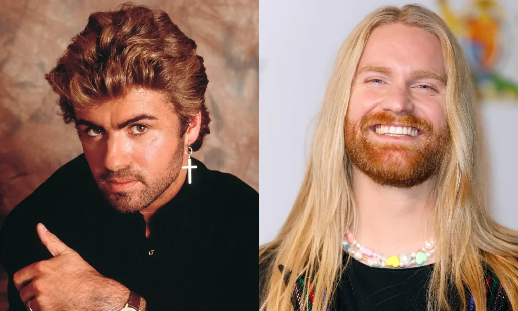 George Michael of Wham! and Sam Ryder pictured in a side-by-side image.