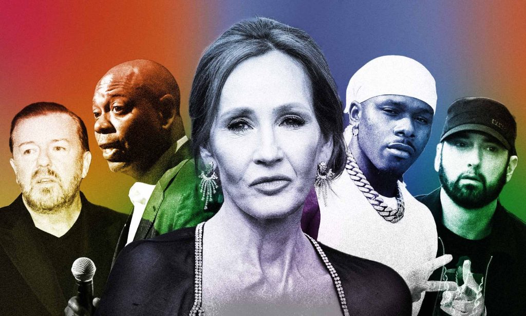 Ricky Gervais, Dave Chappelle, JK Rowling, DaBaby and Eminem