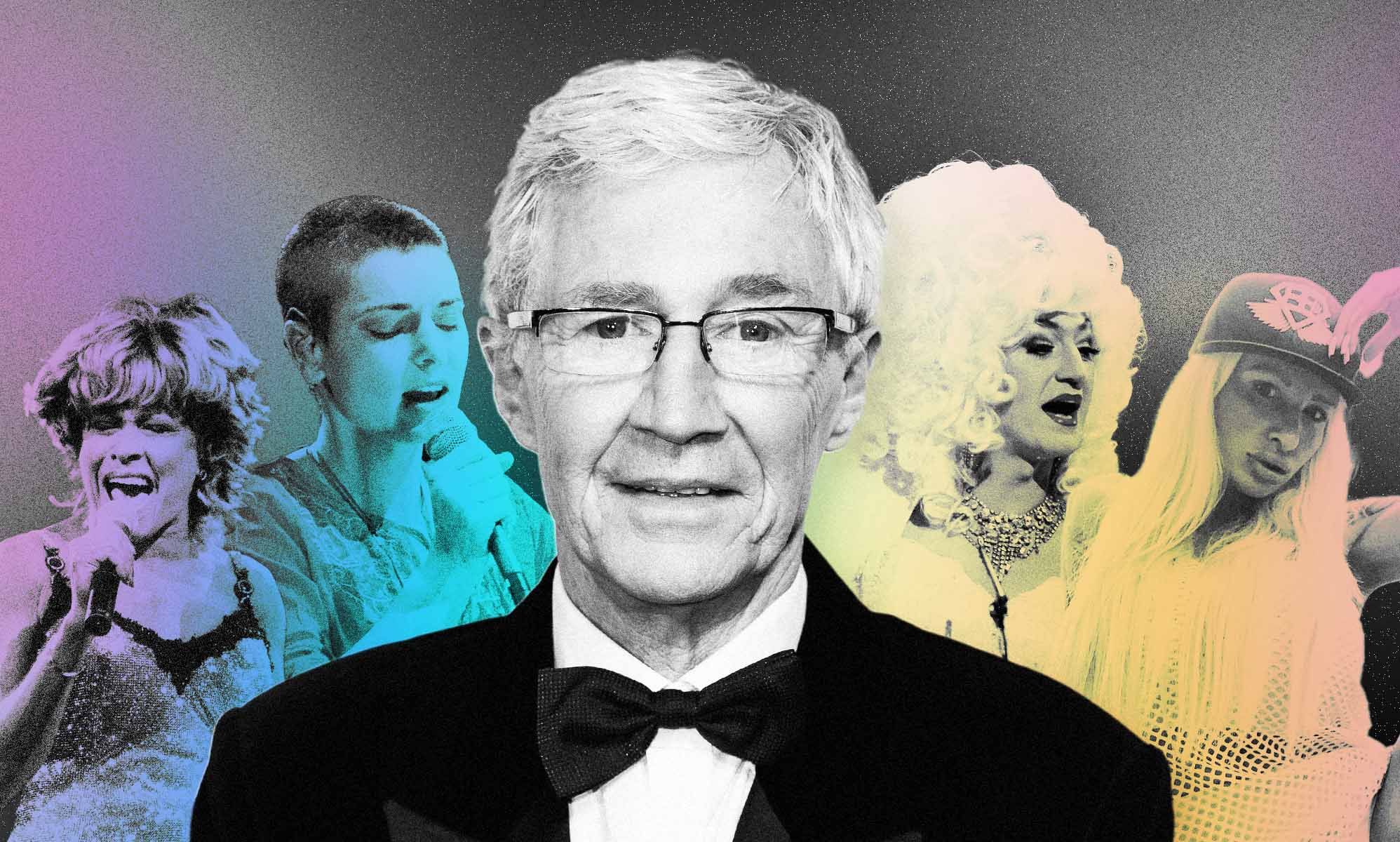 A graphic composed of images of LGBTQ+ celebs and allies who died this year. The pictures include Paul O