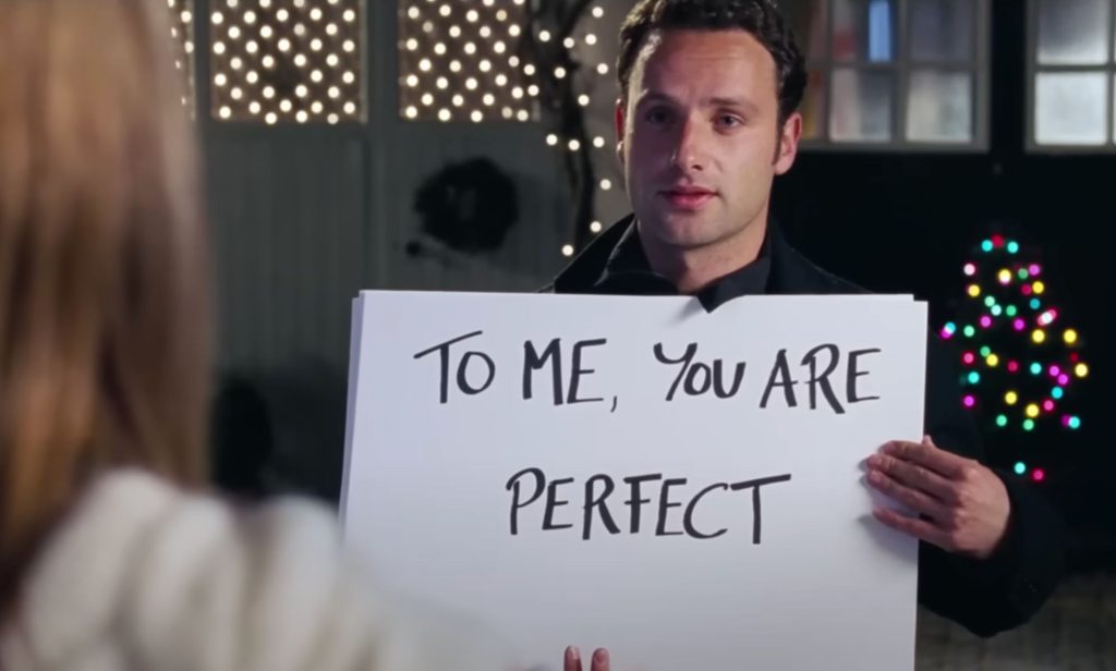 Screenshot of a scene from Love Actually starring Andrew Lincoln and Keira Knightley