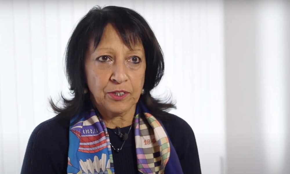 EHRC chair Kishwer Falkner speaks to the camera