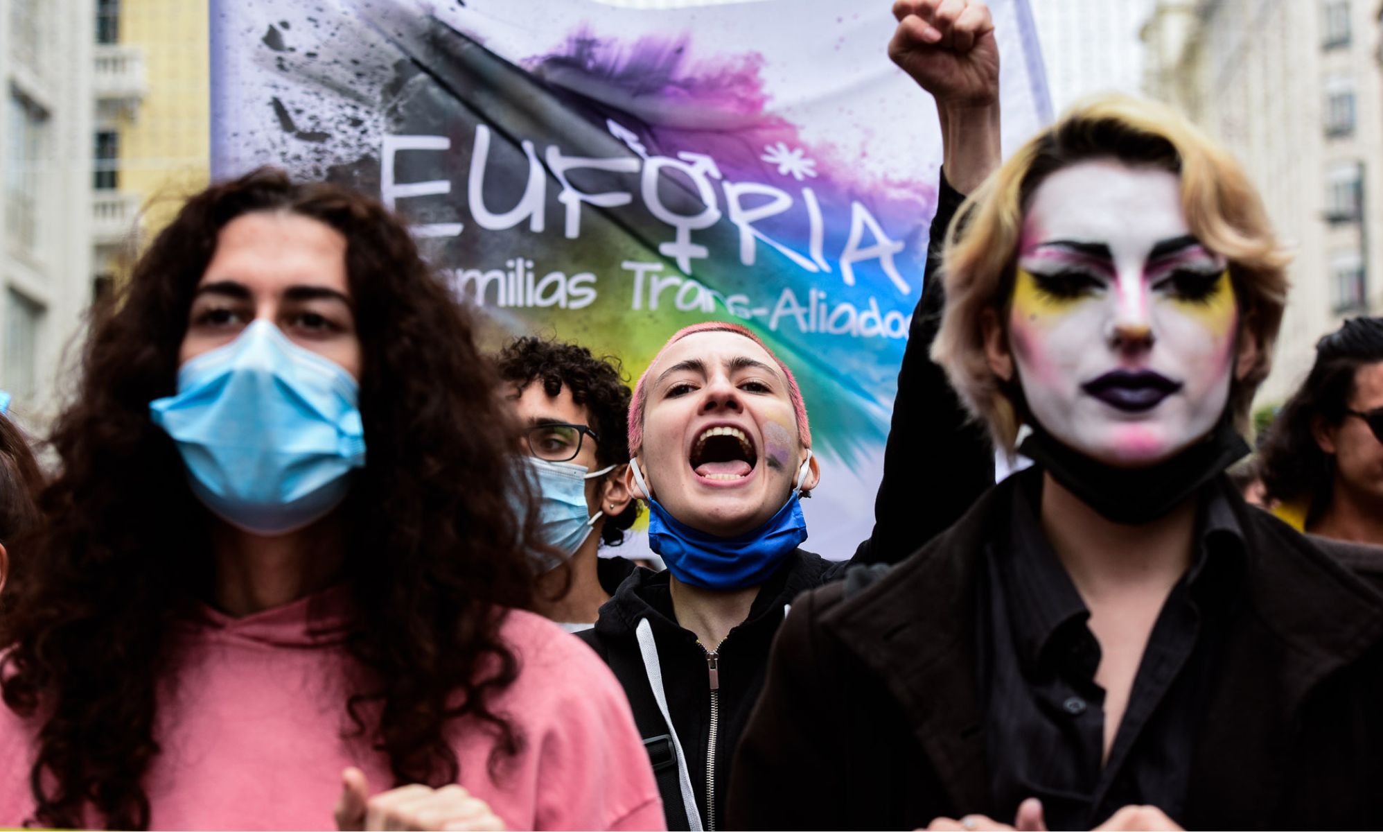 Protesters during a trans rights rally.