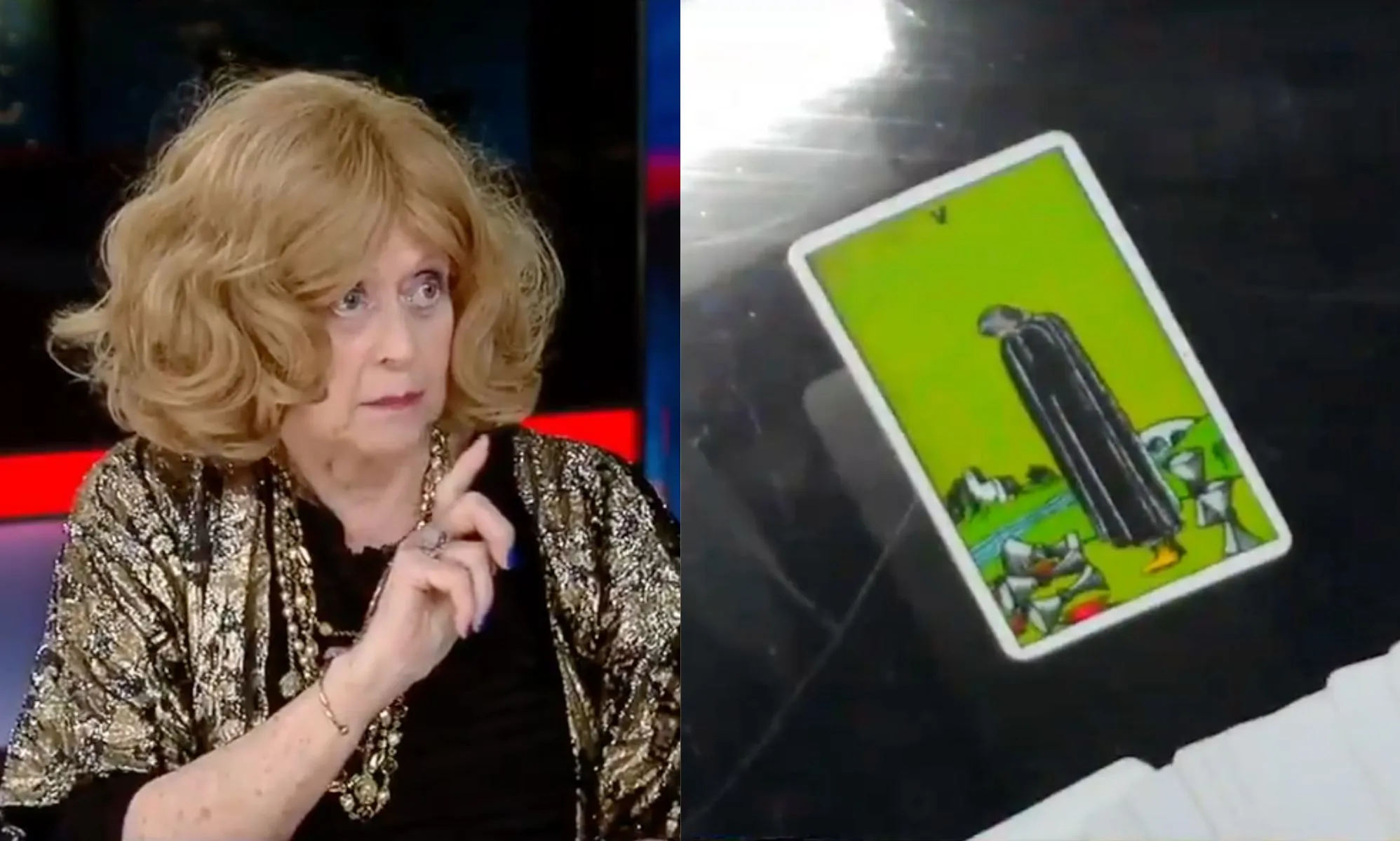 Side by side images of a psychic doing a reading for Donald Trump on Fox News