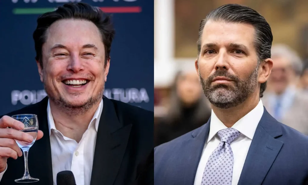 Split image of Elon Musk and Donald Trump Jr.