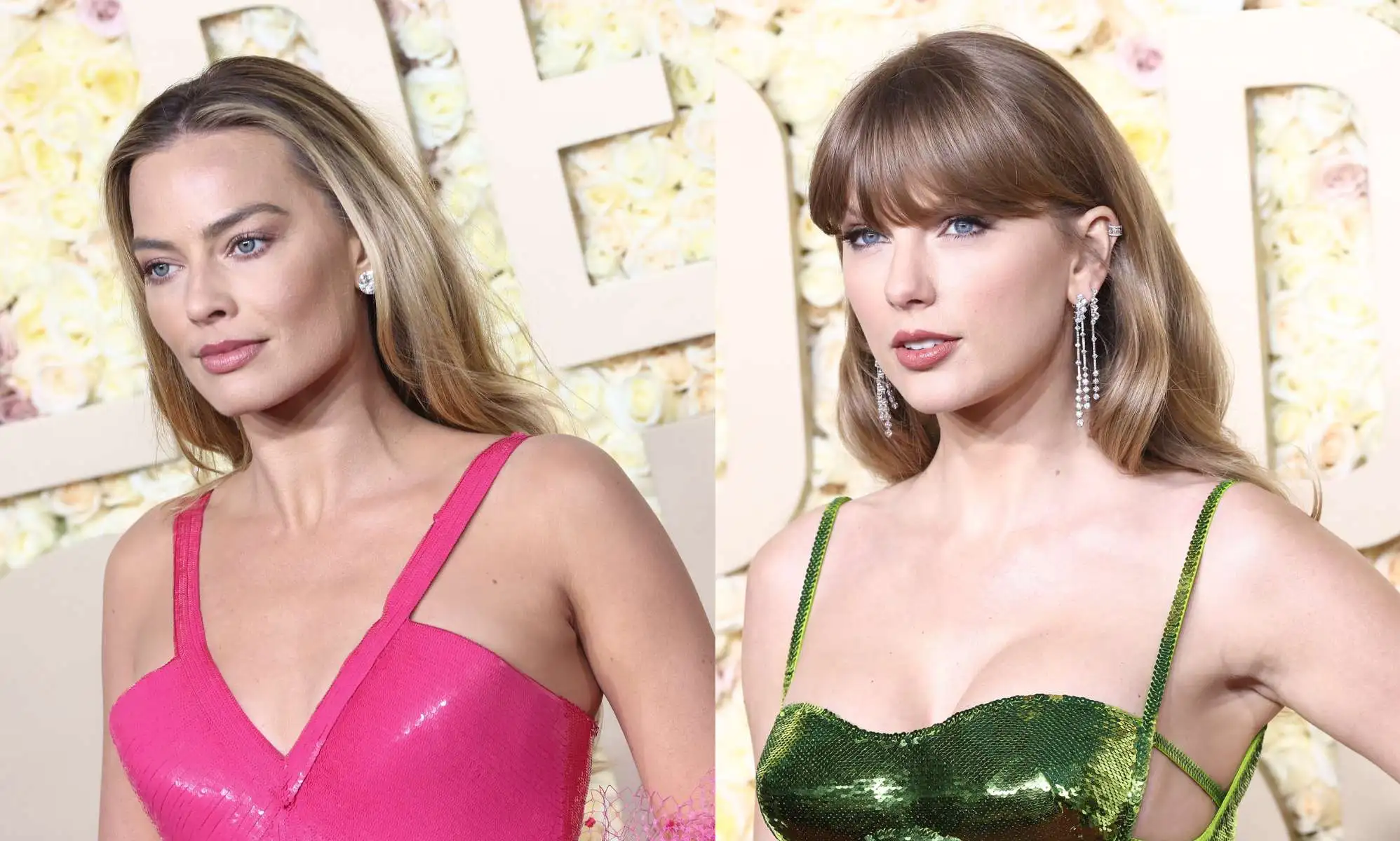 Margot Robbie and Taylor Swift at the 2024 Golden Globes