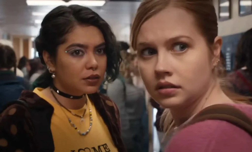 Still from Mean Girls (2024) of Angourie Rice as Cady and Auli