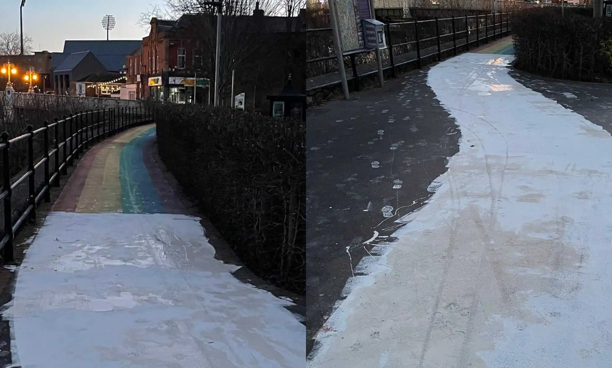 A rainbow-coloured pathway in Tauton has been vandalised with white paint.