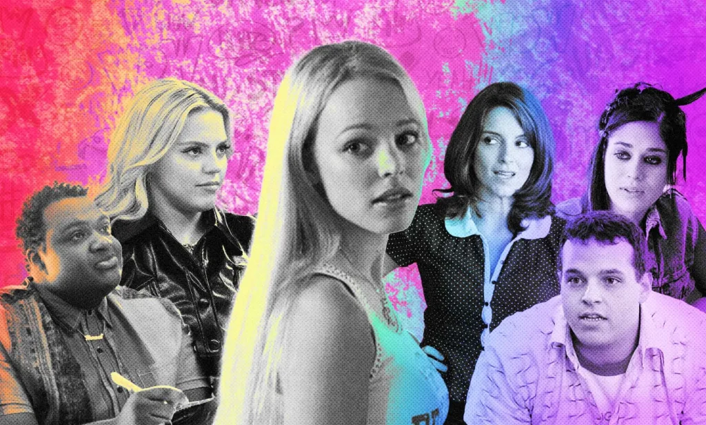 An image featuring Jaquel Spivey, Renee Rapp, Rachel McAdams, Tina Fey, Lizzy Caplan, and Daniel Franzese.