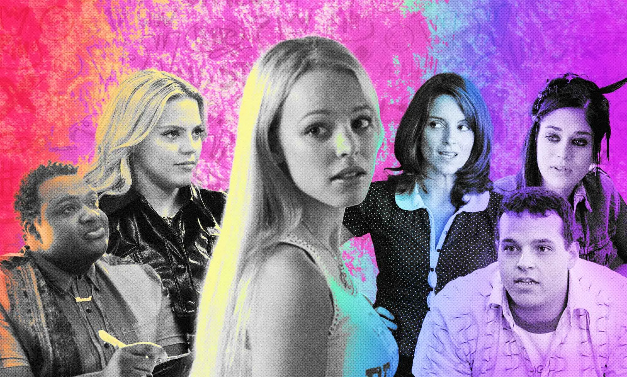 An image featuring Jaquel Spivey, Renee Rapp, Rachel McAdams, Tina Fey, Lizzy Caplan, and Daniel Franzese.