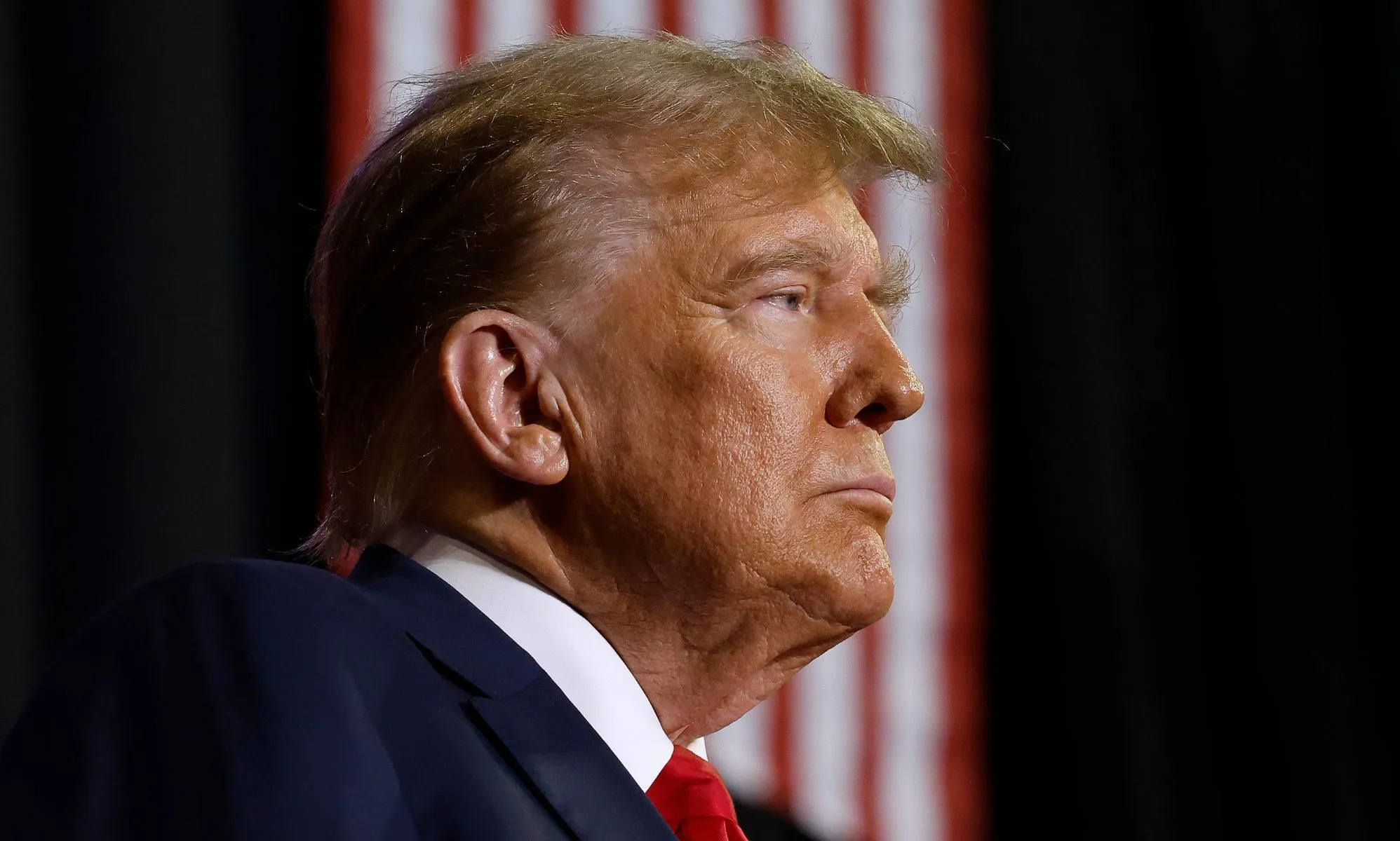 A side profile few of Donald Trump during the New Hampshire Republican primary