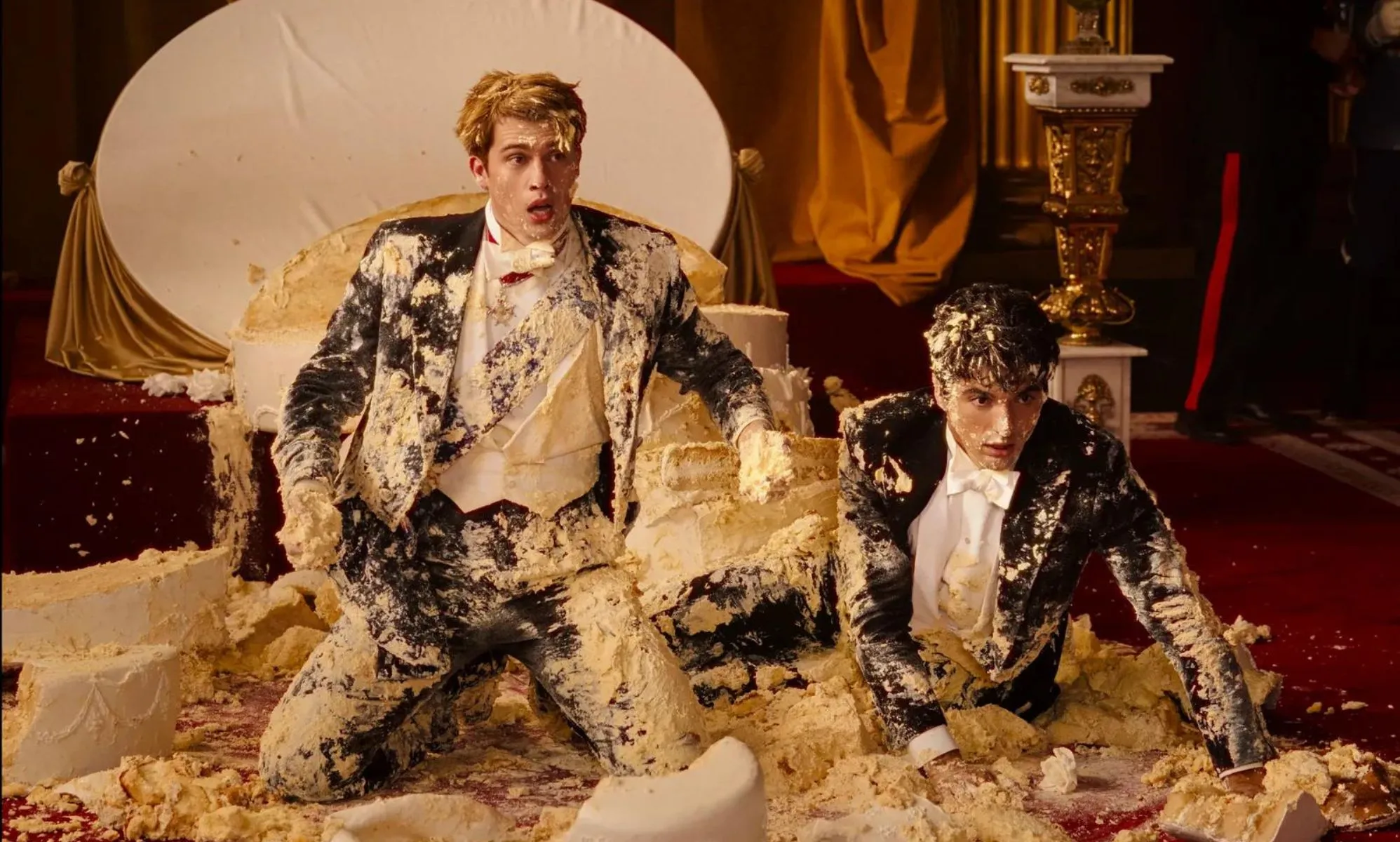 Nicholas Galitzine as Prince Henry and Taylor Zakhar Perez as Alex Claremont-Diaz in Red, White & Royal Blue.