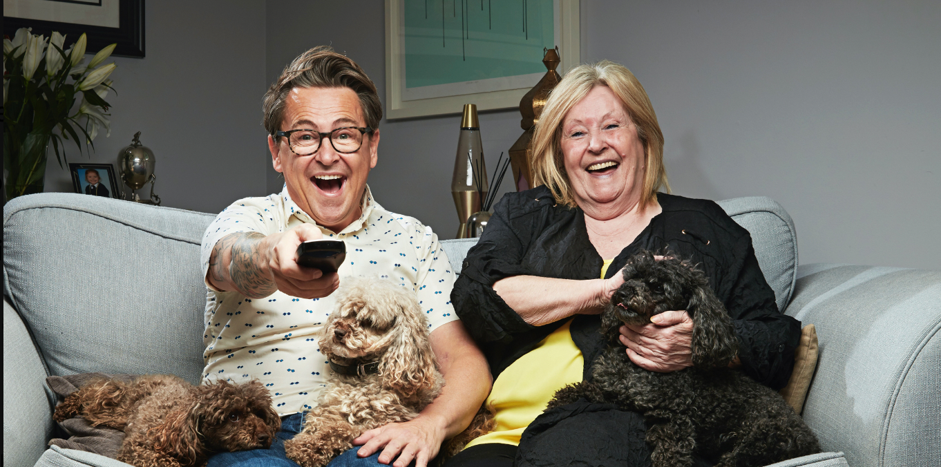 Stephen Lustig Webb and Pat Webb in a promo photo for Gogglebox.