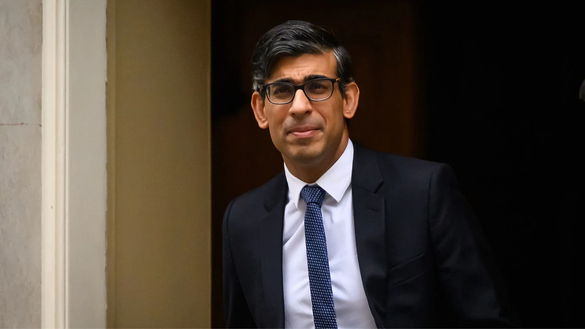 UK Prime Minister Rishi Sunak stepping out of 10 Downing Street